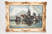 Картина антикварная с изображением замка, художник Schildt